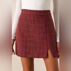 New Skies Are Blue‎ burgundy and brown tweed  mini skirt Christmas gift Holiday